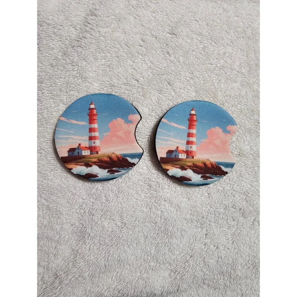 Lighthouse‎ Car Coasters Absorbent Stone Cup Holder Coaster Set of 2
